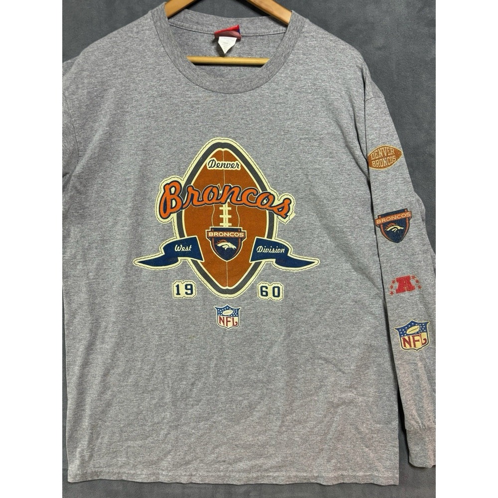 Denver Broncos Mens Retro NFL Team Apparel Longsleeve Grey T Shirt Large AS IS